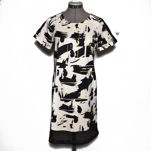 Metaphor Dresses & Skirts - Metaphor Black White w/ Yellow & Mesh Shift Dress